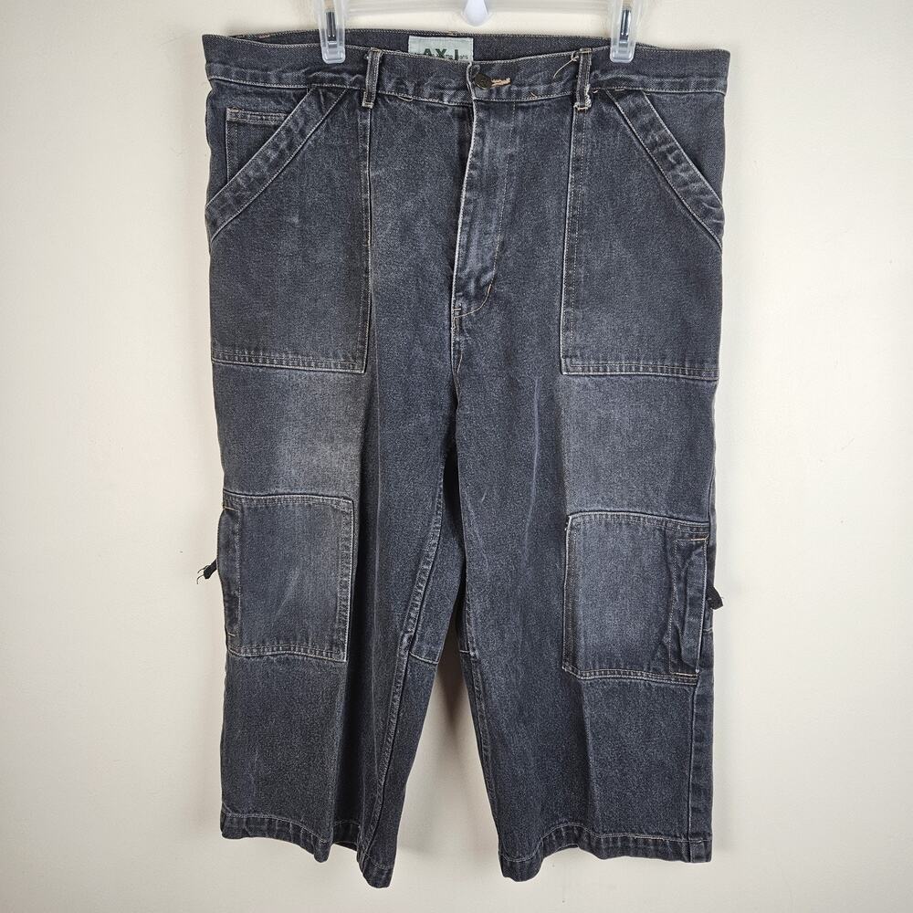 Vtg Jean Shorts Jorts mens 38 Black utility Long Capri Shorts Below Knee Pants